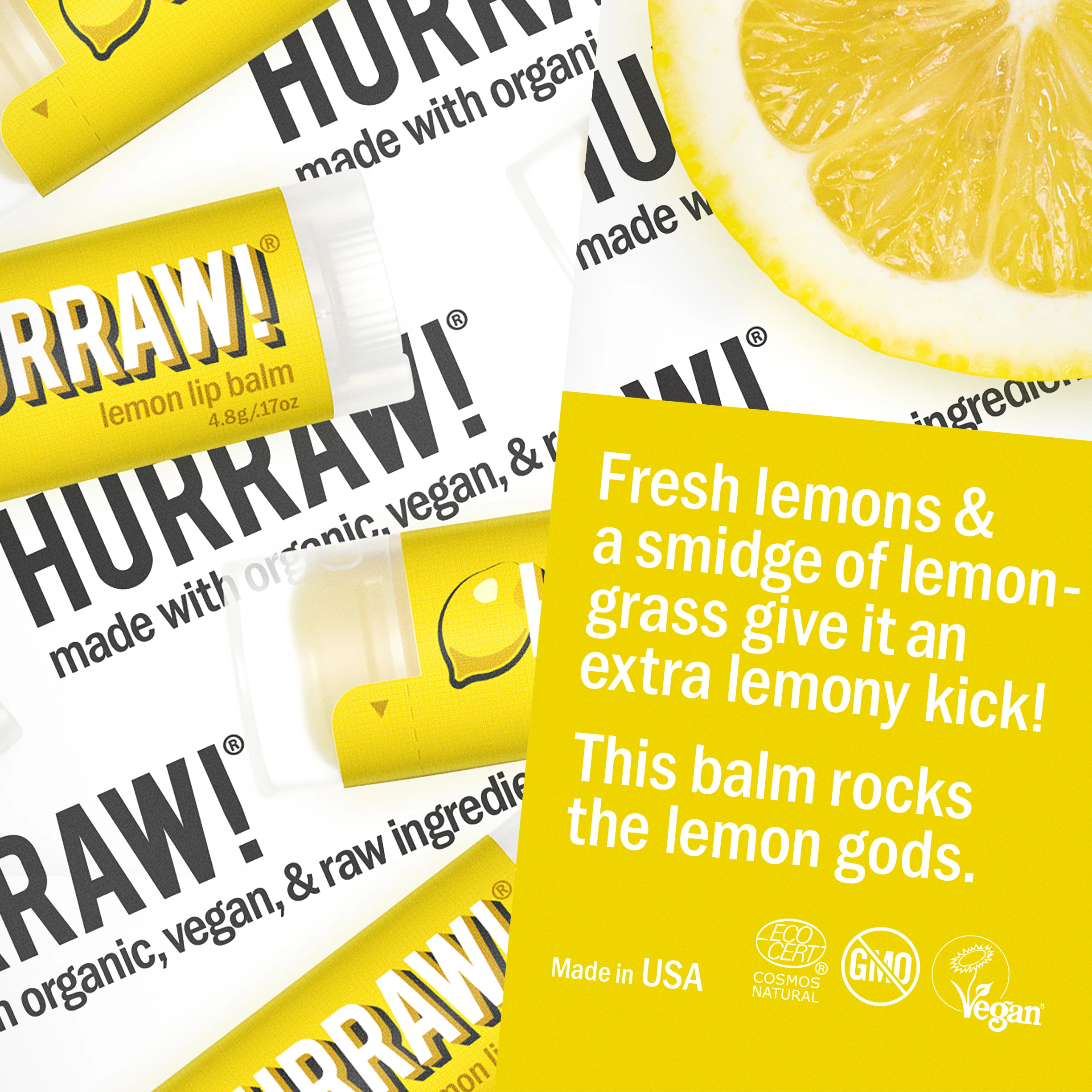 Hurraw! classic / Lemon Lip Balm 4.3 gr - Görsel 3